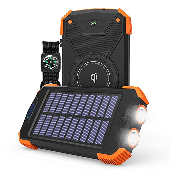 Newest A level solar panel wireless solar charger full 10000mAh with LED lights for amazon and retail or wholesale