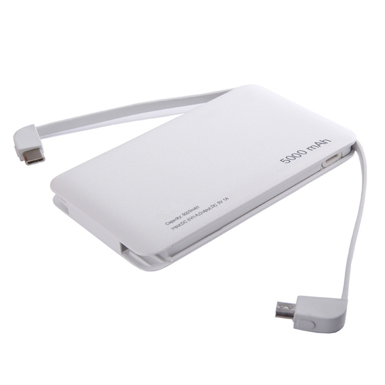 Compact Type C Built-in Dual Cables Power Bank 5000mah for Iphone&Android