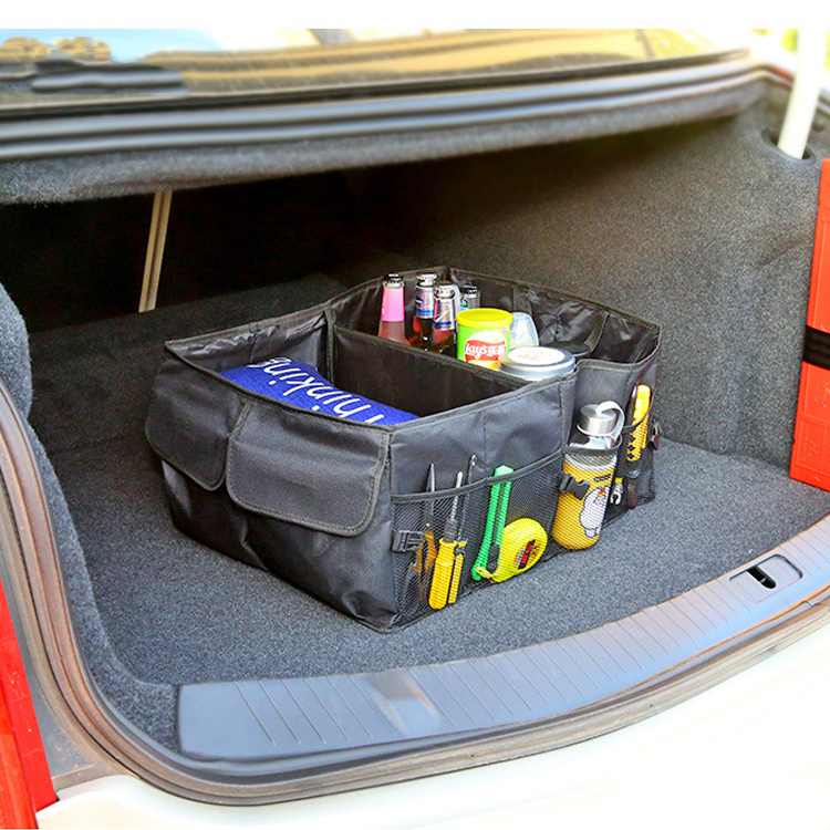 Factory in stock two large compartments collapsible storage container foldable car trunk organizer bag 