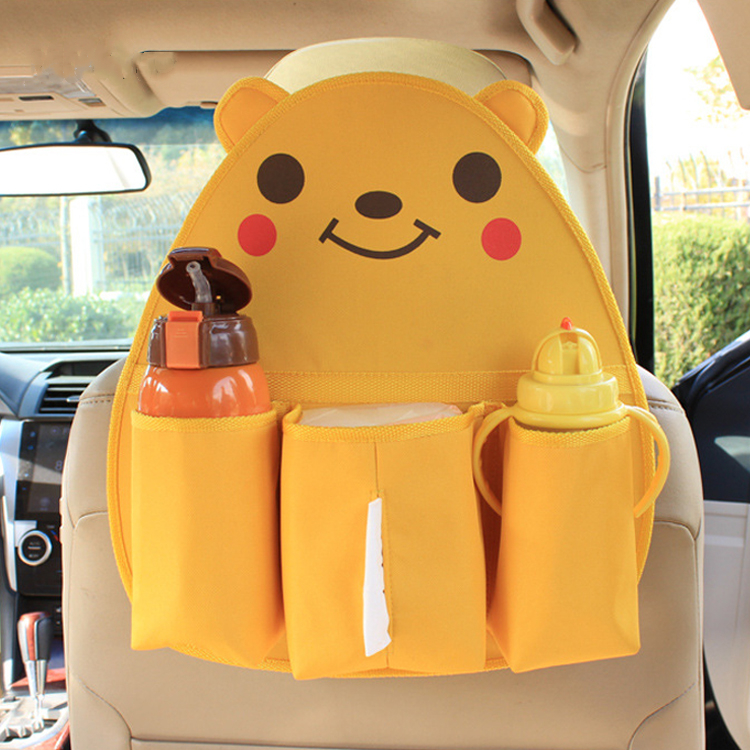 Promotional gifts lovely cartoon insulation bag car organizer for kids with 3 pockets storage 